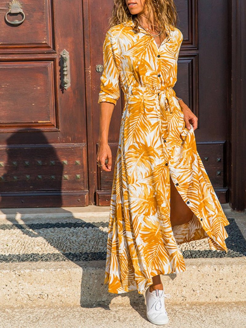 Casual Printed Short-sleeved Lace Maxi Dress