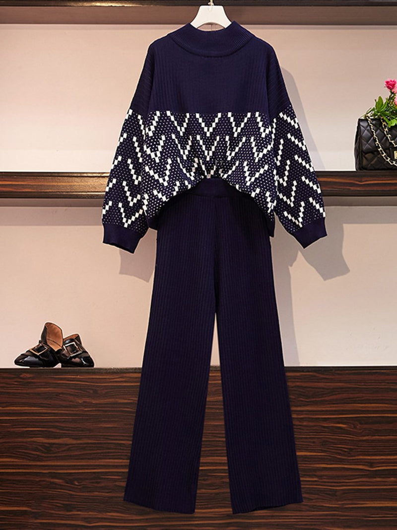 Casual Loose-knit Wide-leg Pants Two-piece Suit