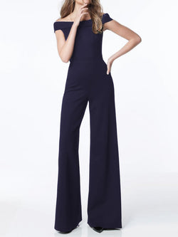 Sexy Word Shoulder Waist Pure Color Jumpsuit