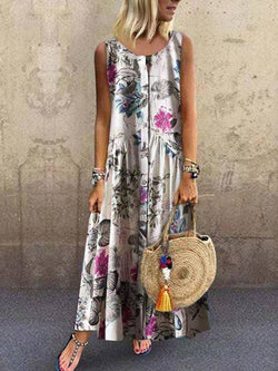 Bohemian Plant Jacquard Sleeveless Dress