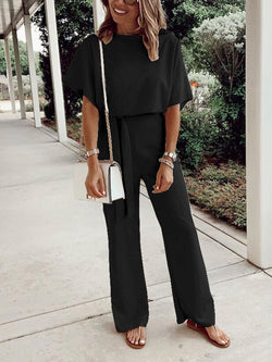 Loose Casual Lace Up Jumpsuit Short Sleeve