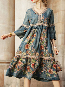 Casual Printed Mid-length Bohemian Dress