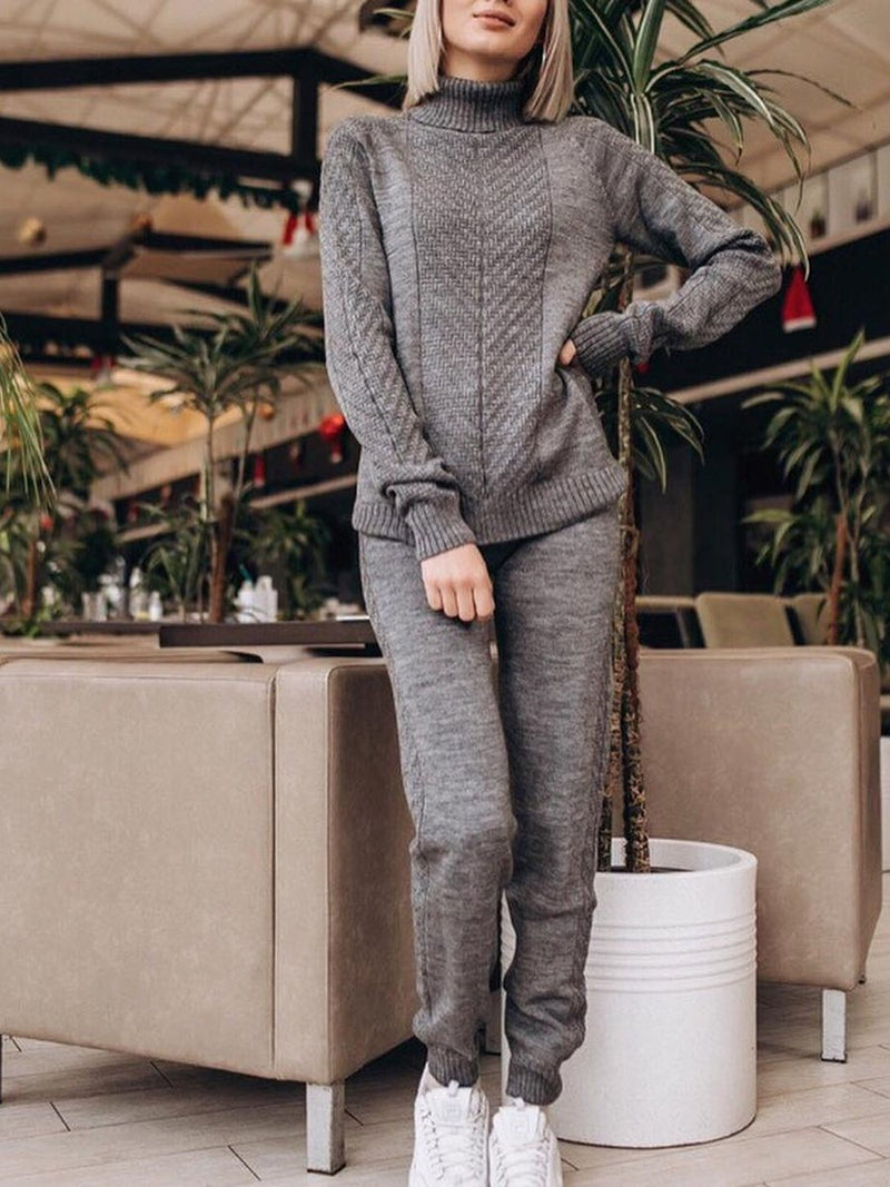 Stylish Slim Turtleneck Knitted Two-piece Suit