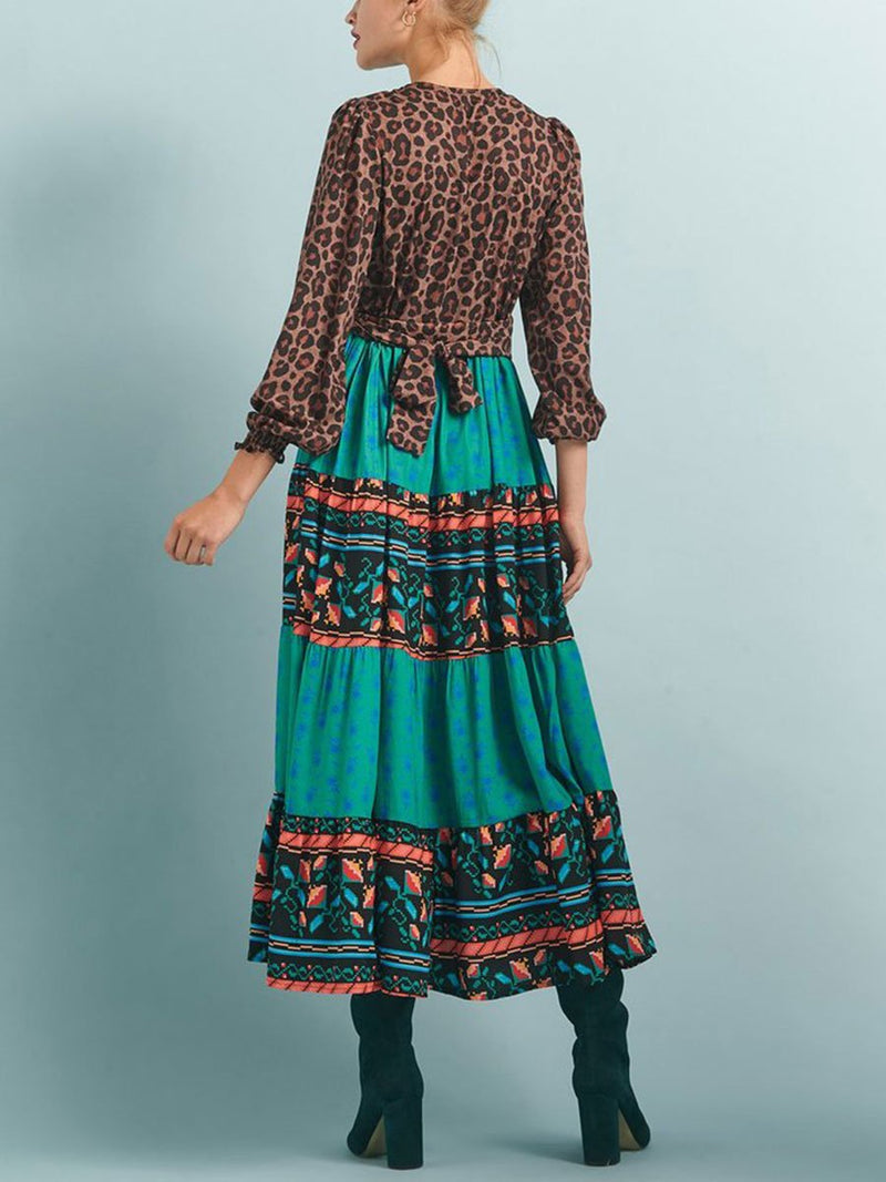 Leopard Patchwork Printed Bohemian Dress