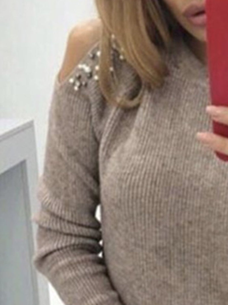 Beaded Shoulder Knit Sweater Dress