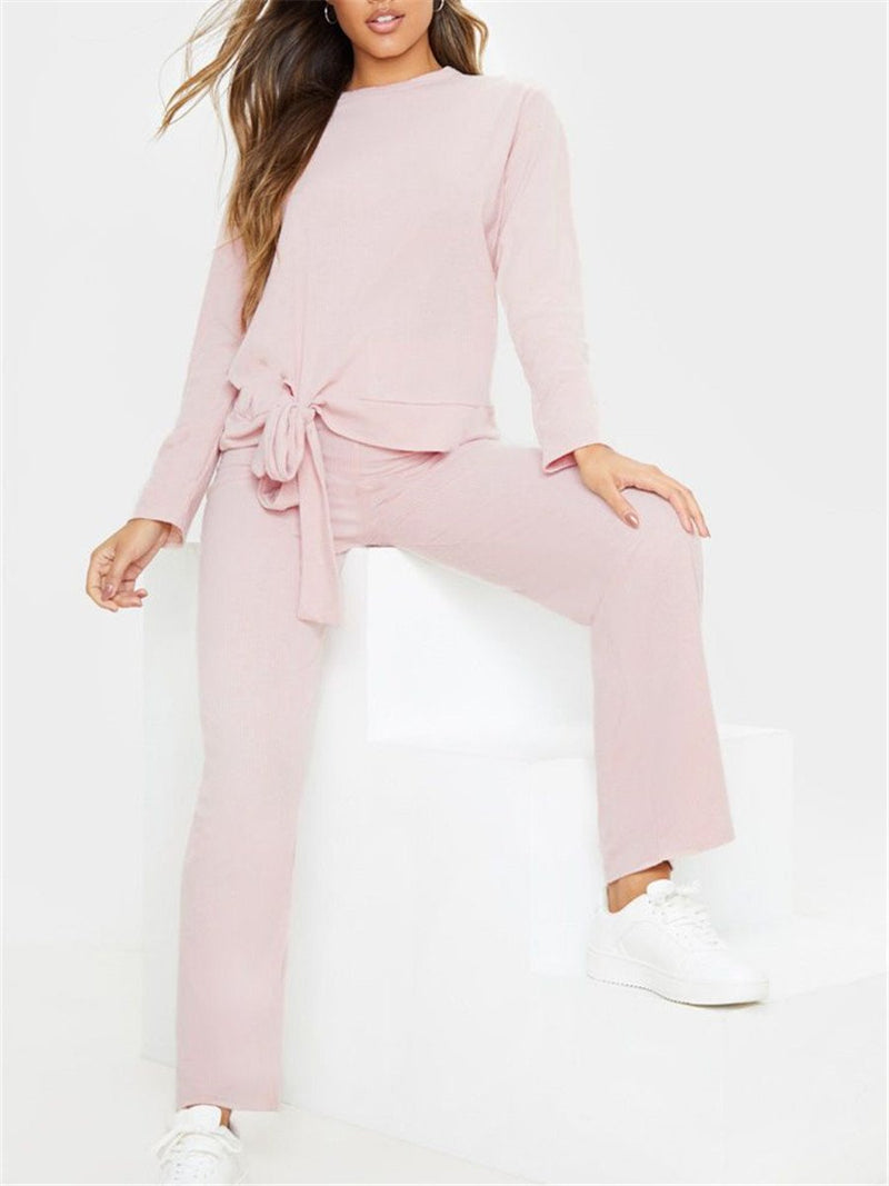 Fashion Loose Casual Daily Long Sleeve Irregular Top Pants Knitted Suit