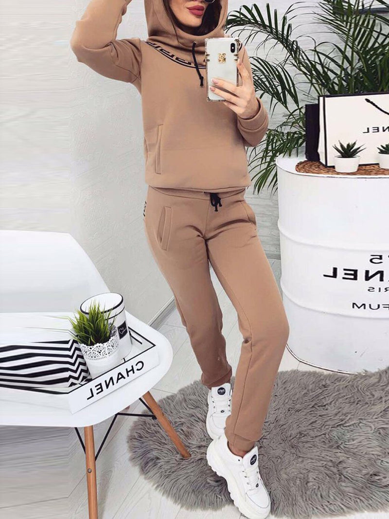 Sports and Leisure Splicing Hooded Sweater Two-piece