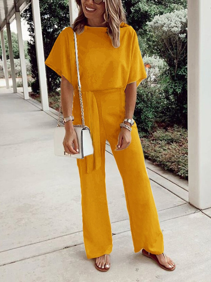 Loose Casual Lace Up Jumpsuit Short Sleeve