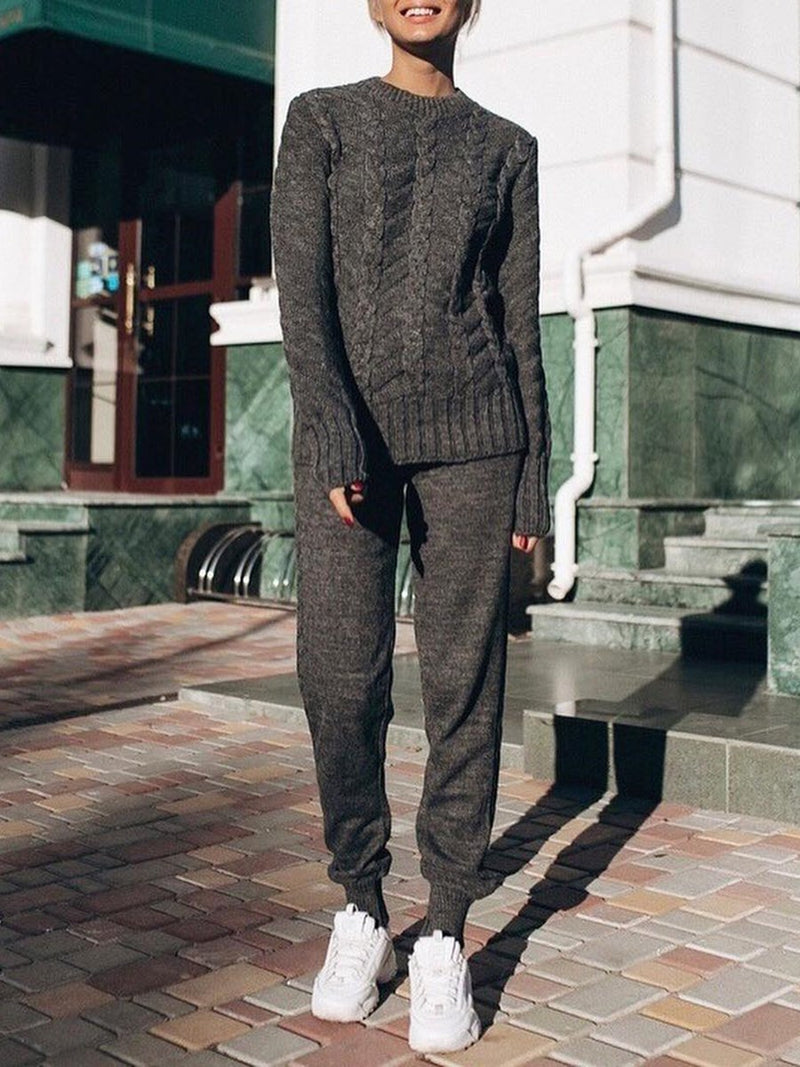 Slim-fit Round Neck Knit Two-piece Suit