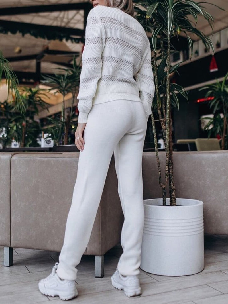 Loose Casual Long Sleeve Pullover Pants Knit Set