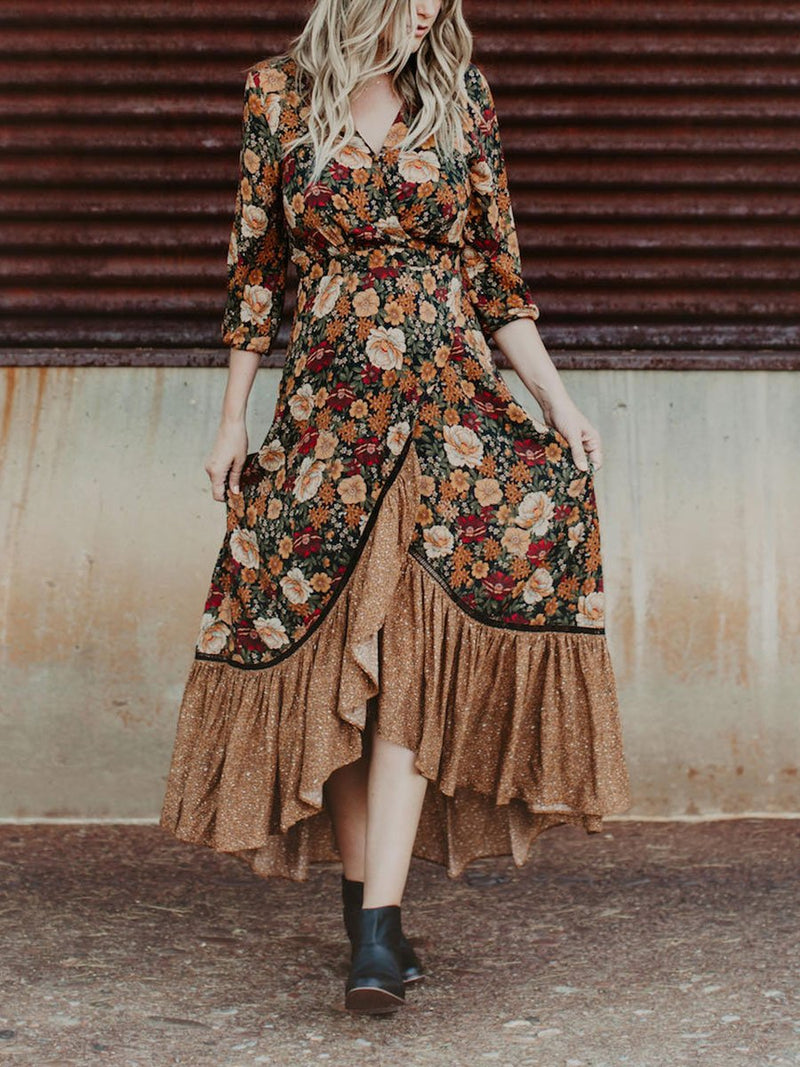 Bohemian V-neck Floral Casual Dress