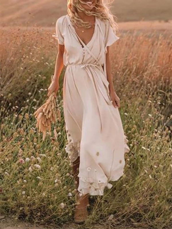 White Frill Sleeve Maxi Dresses