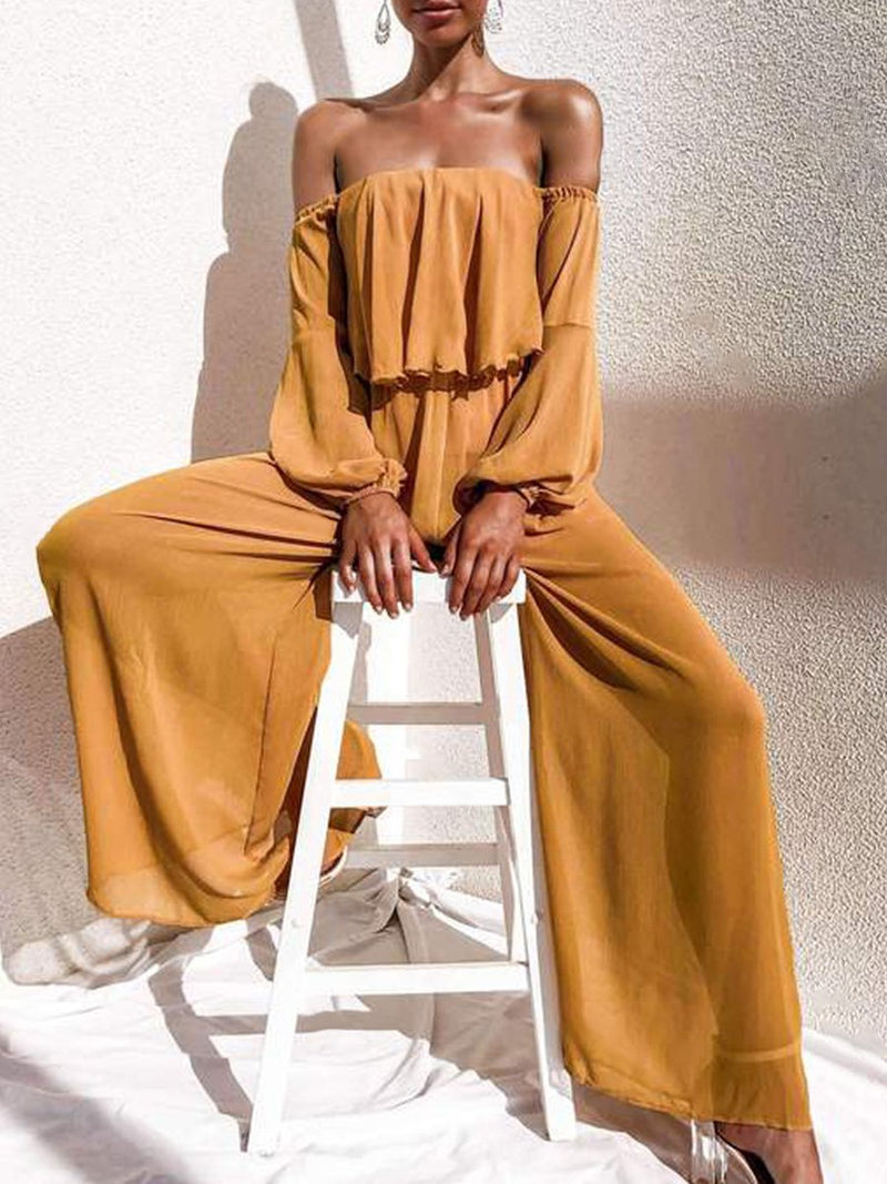 Wrap Chest Solid Casual Loose Wide Leg Jumpsuit