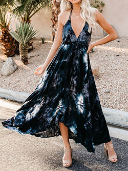 Printed Deep V Halter Maxi Dress