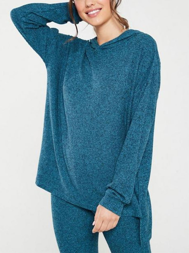 Teal Casual Loose Pullover Two Piece Set