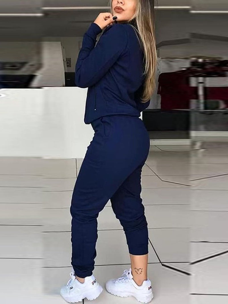 Casual Solid Color Long Sleeve Sports Suit