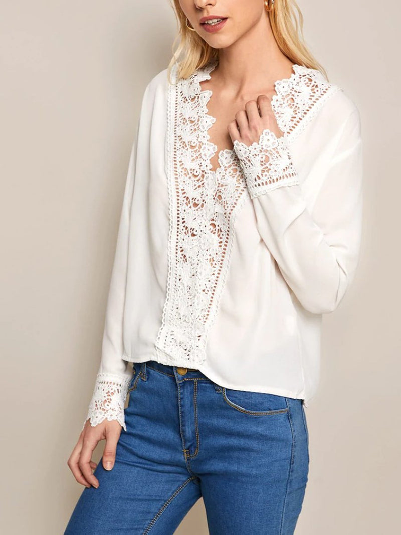 Lace V-neck Chest Cuff Lace Chiffon Blouse