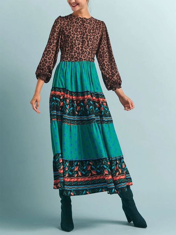 Leopard Patchwork Printed Bohemian Dress