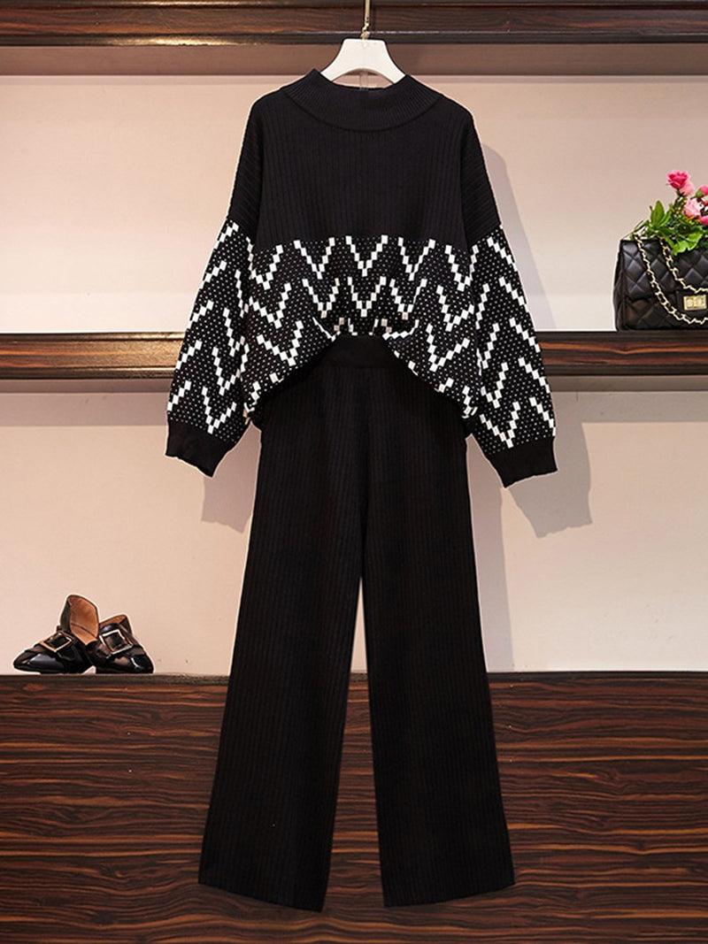 Casual Loose-knit Wide-leg Pants Two-piece Suit