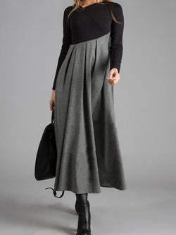 Grey Colorblock Long Sleeve Dress Elegant