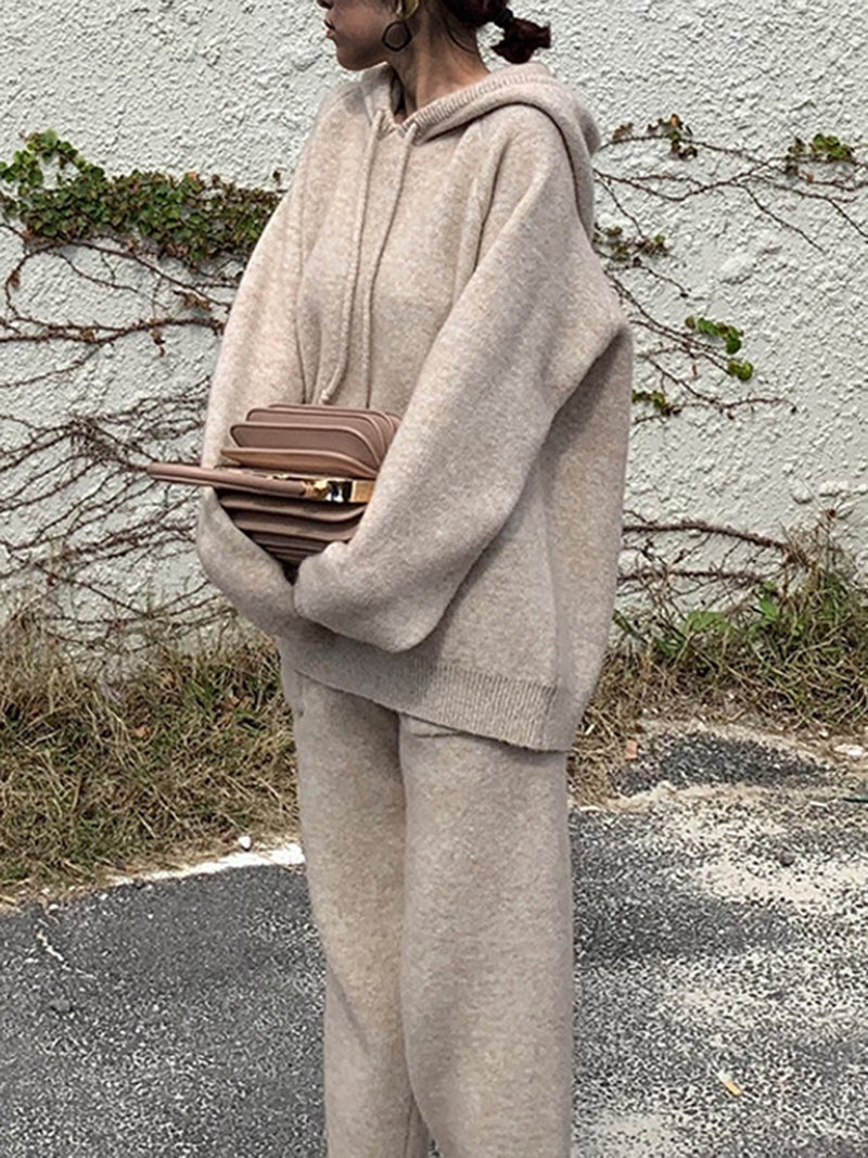 Loose Hooded Turnip Knit Two-piece Suit