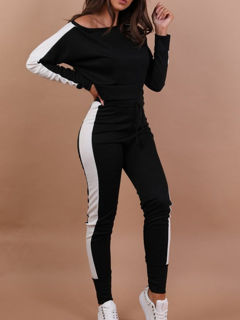 Casual Long Sleeve Color Matching Sports Casual Slim Two-piece Set