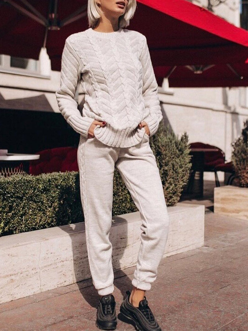 Slim-fit Round Neck Knit Two-piece Suit