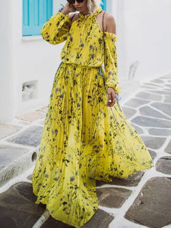 BohemianFloral Round Neck Casual  Maxi Dresses