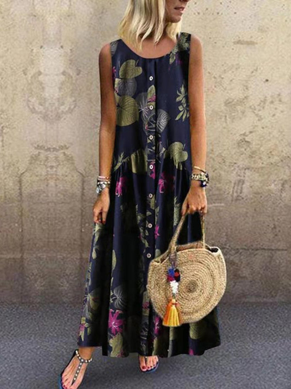 Bohemian Plant Jacquard Sleeveless Dress