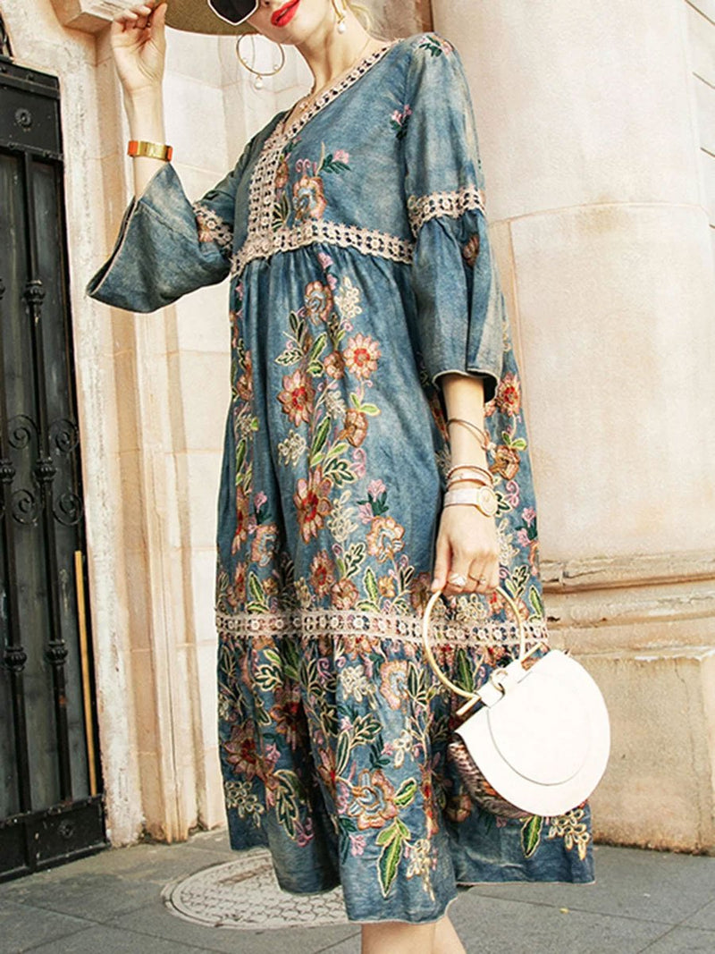 Casual Printed Mid-length Bohemian Dress