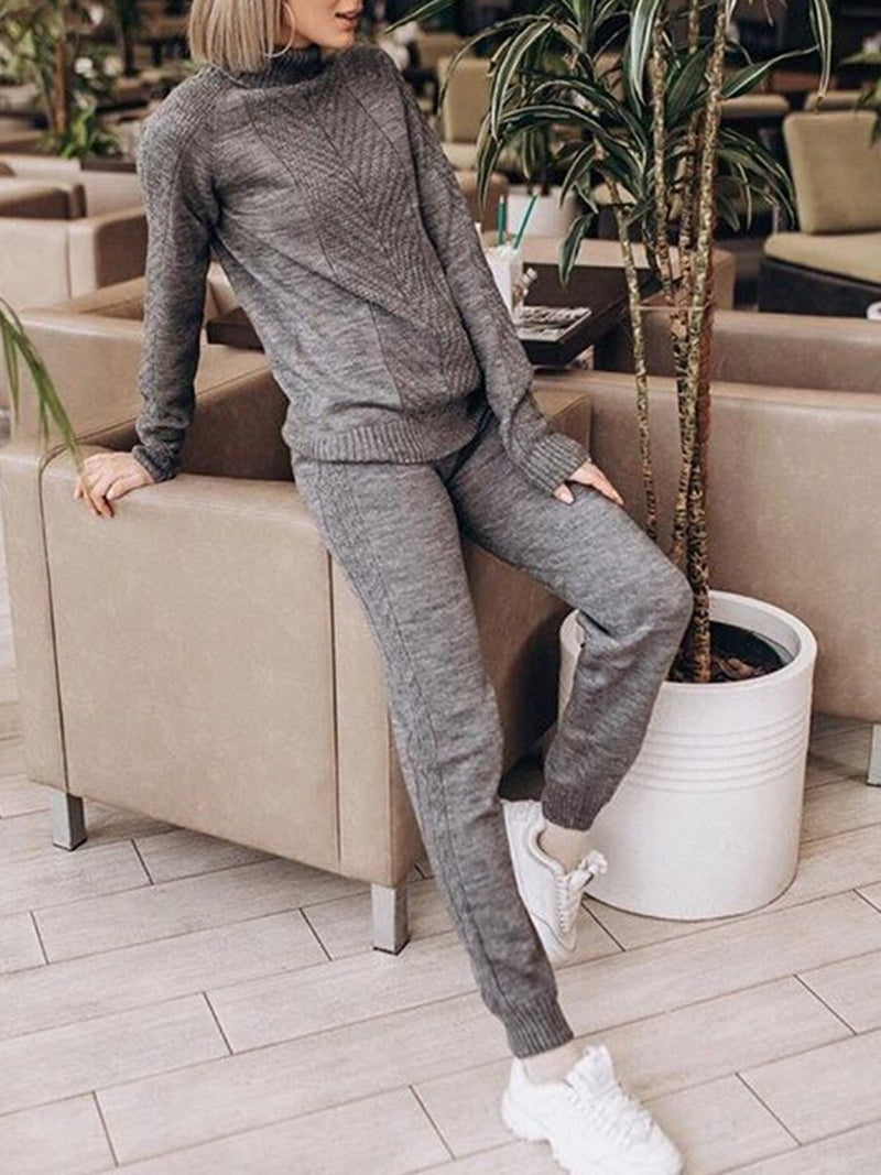 Stylish Slim Turtleneck Knitted Two-piece Suit