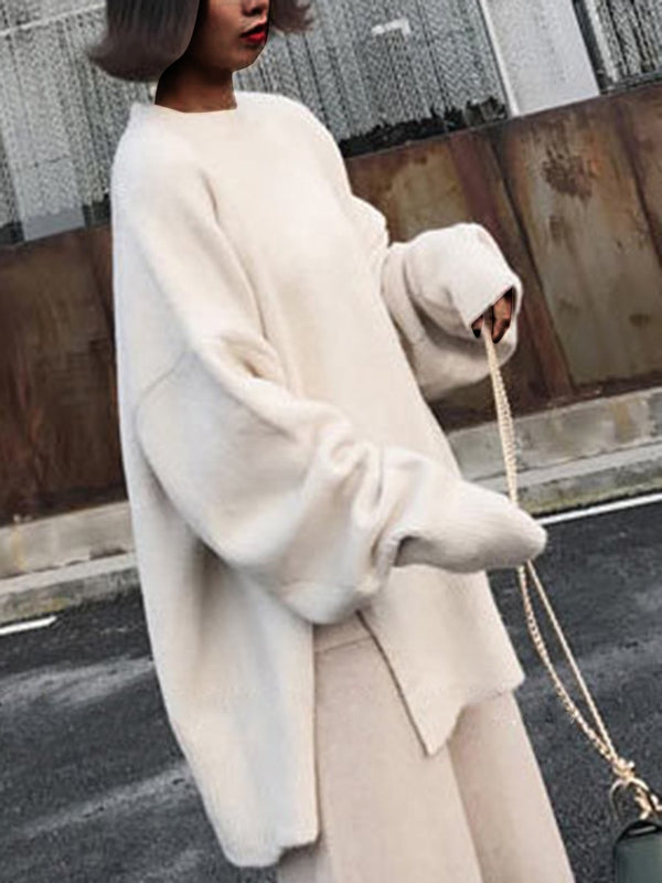 Fashion Loose Sweater Wide Leg Pants Two Piece Set