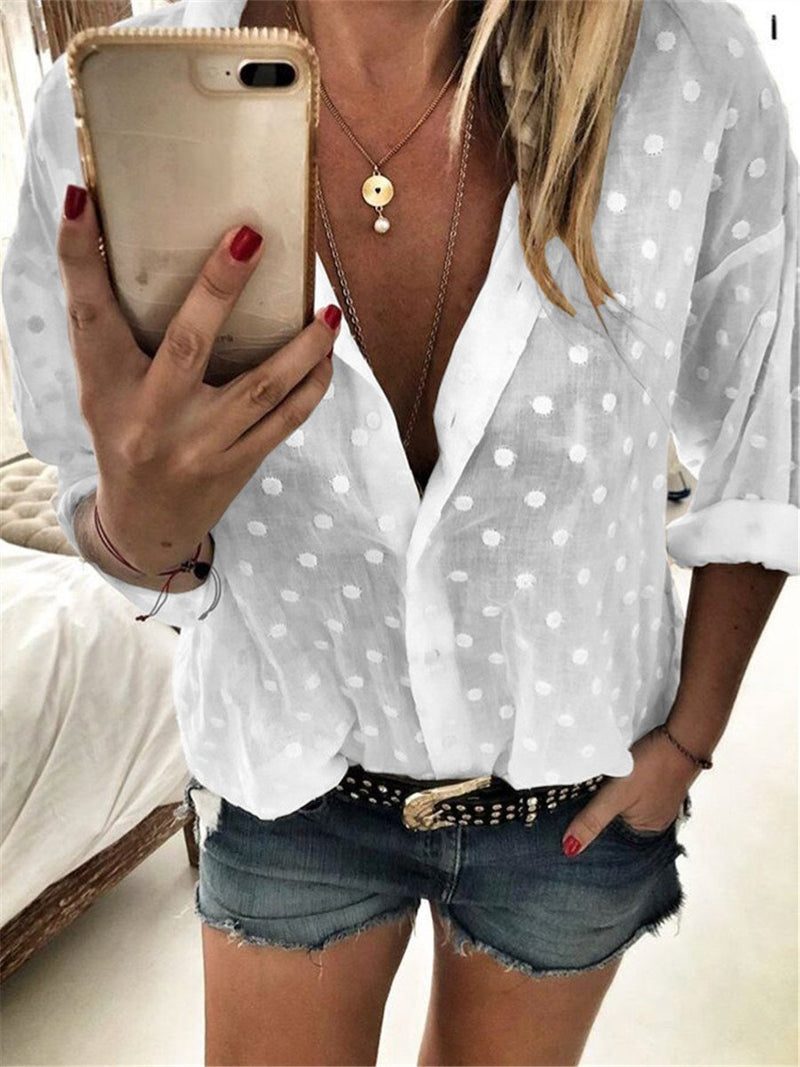 Fashion Lapel Polka Dot Printed Shirts