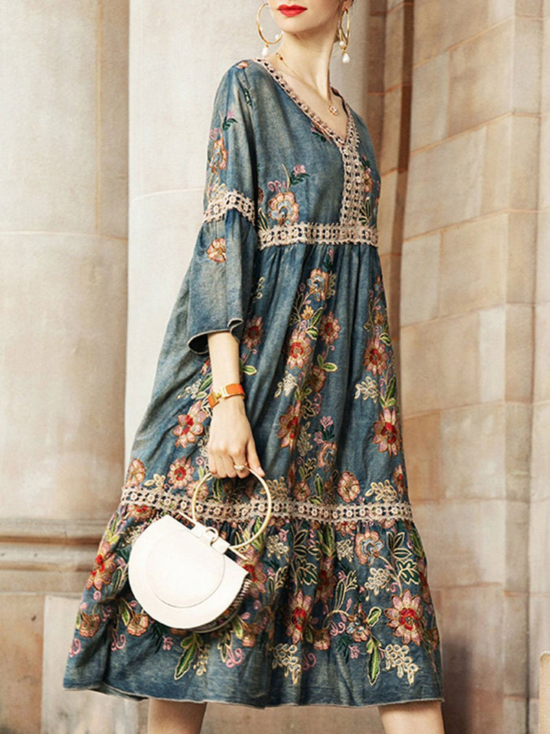 Casual Printed Mid-length Bohemian Dress