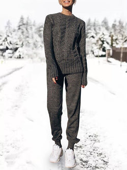 Slim-fit Round Neck Knit Two-piece Suit