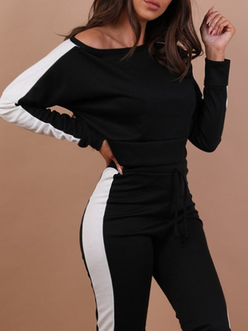 Casual Long Sleeve Color Matching Sports Casual Slim Two-piece Set