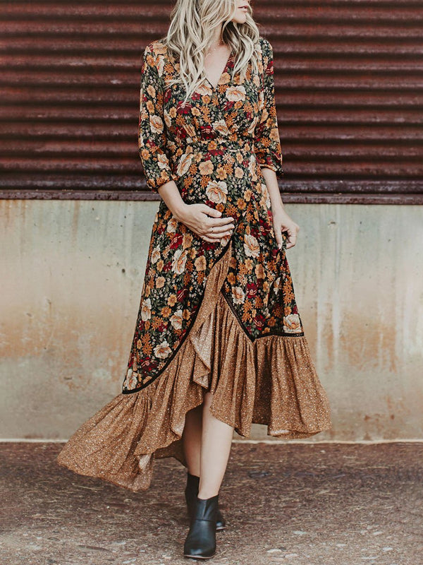 Bohemian V-neck Floral Casual Dress