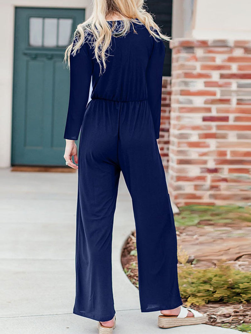 Loose Casual Long Sleeve Button Jumpsuit