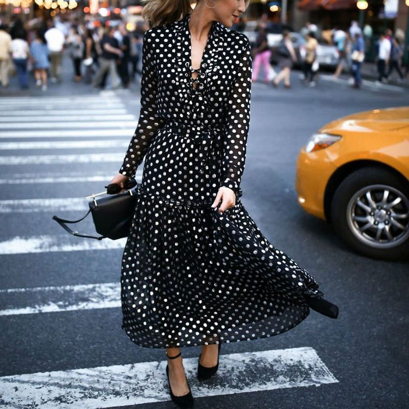 Bohemian Polka Dot Sleeve Shirt Dress