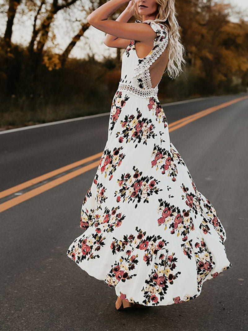 Cutout Open Back Print Dress