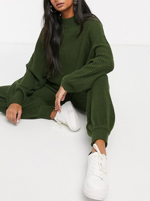 Casual Loose Long Sleeve Top Pants Knit Set