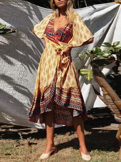 Bohemian Printed V-neck Short Sleeve Dress