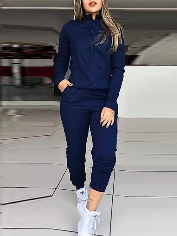 Casual Solid Color Long Sleeve Sports Suit