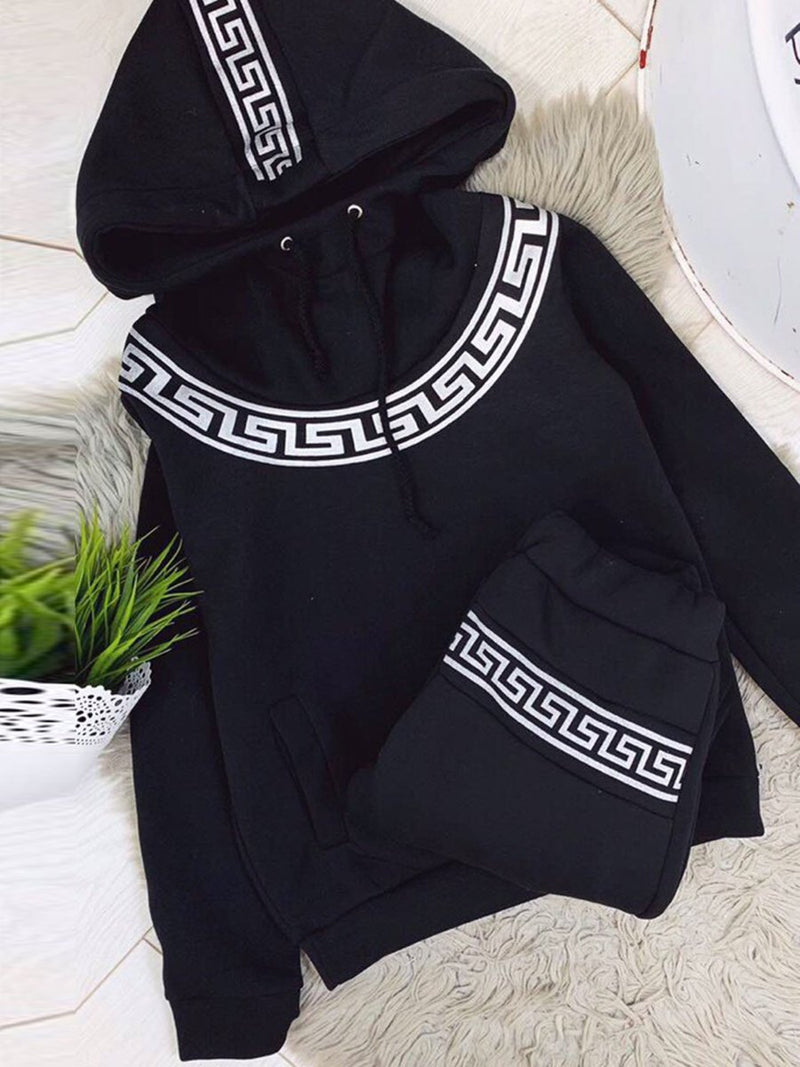 Sports and Leisure Splicing Hooded Sweater Two-piece