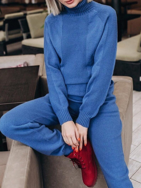 Stylish Slim Turtleneck Knitted Two-piece Suit