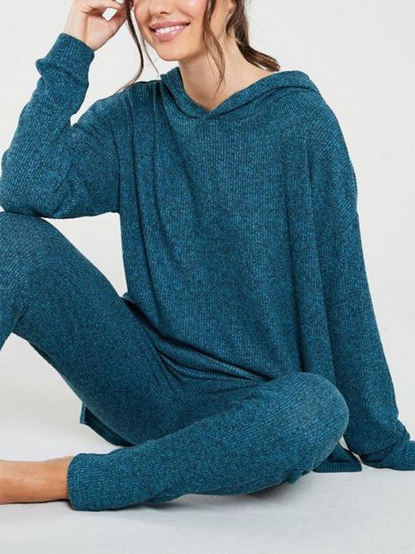 Teal Casual Loose Pullover Two Piece Set