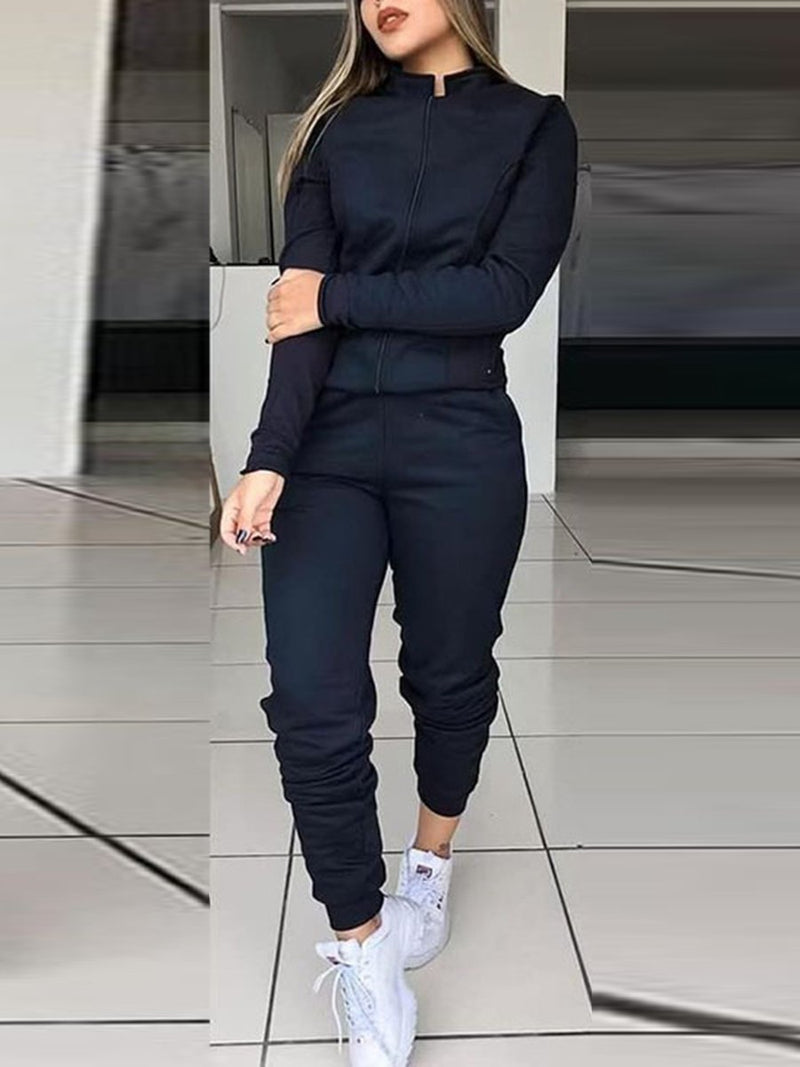 Casual Solid Color Long Sleeve Sports Suit