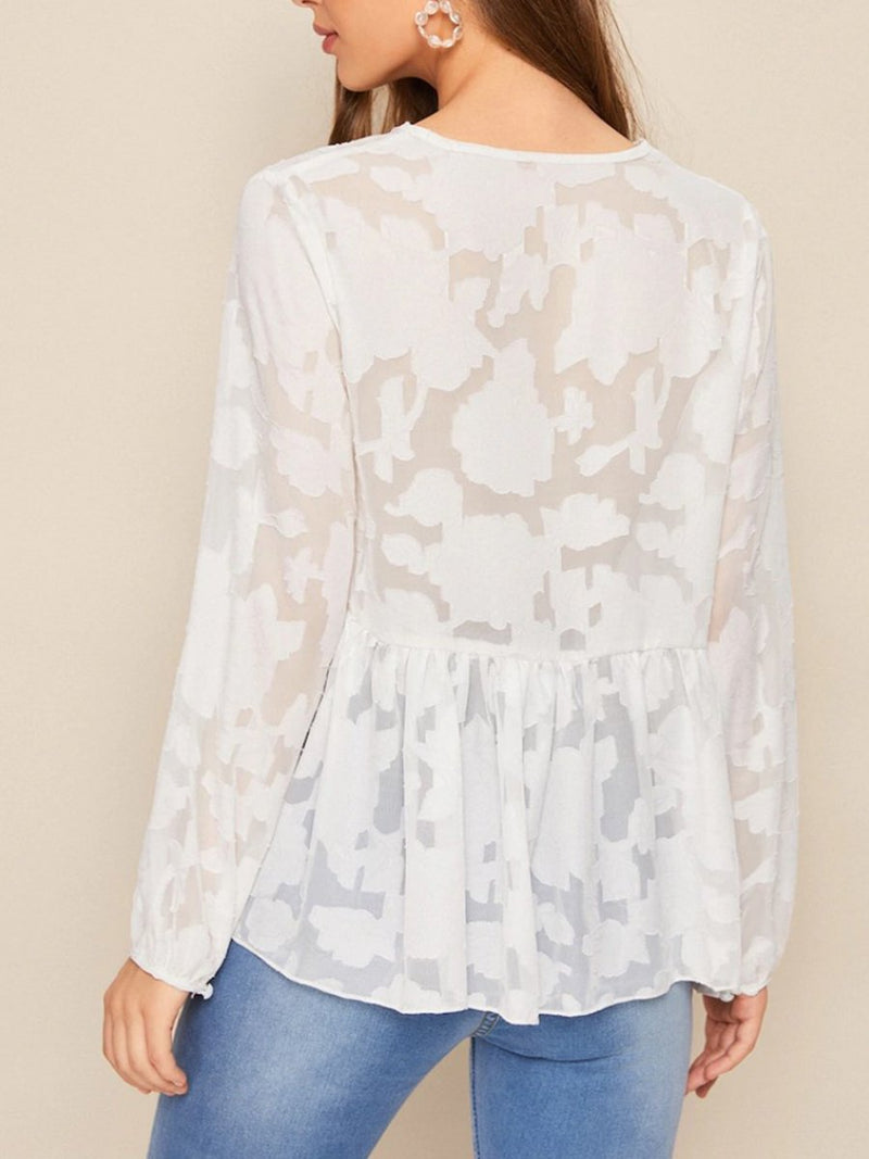 V-neck Cross Ruffled Long-sleeved Blouse