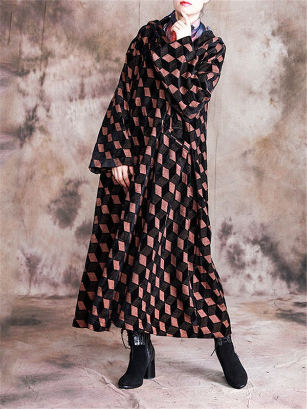 Fashion Geometric Print Crew Neck Maxi Dresses