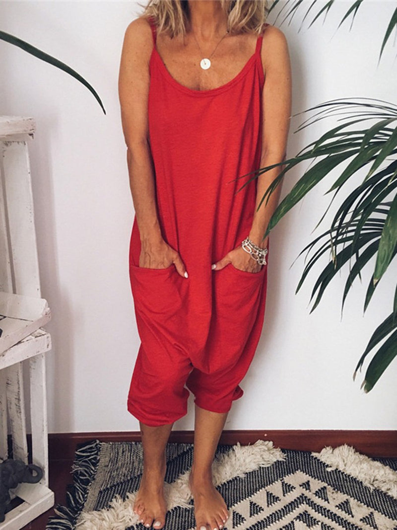 Casual Sling Jumpsuit Backless Pocket Loose Jumpsuit